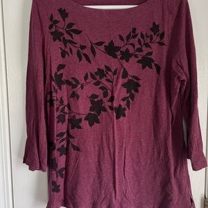 LOFT Red and Black Graphic 3/4 Sleeve Blouse